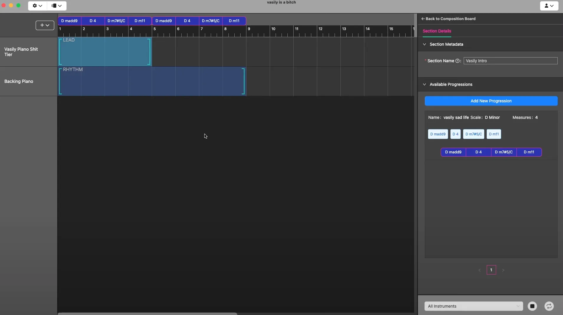 Screenshot of the prototype UX of Bars Cadence